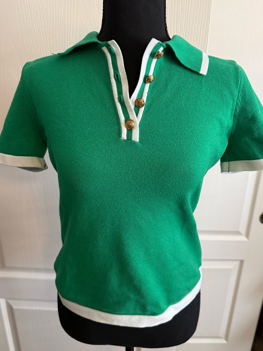Green Short-Sleeve Polo Knit Top - Emerson Lang